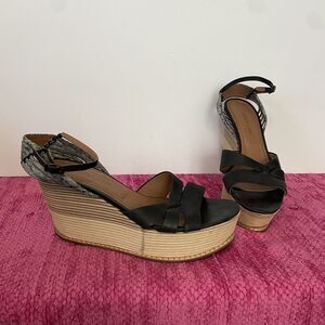 Derek Lam Ayami Leather Wedge Platform Sandals Black Tan Size EU 38 1/2